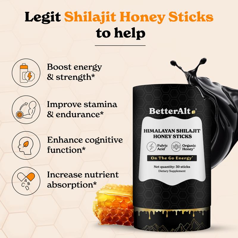 Euphoria™ GOLD+ Shilajit Honey Sticks | Lab-Tested for Purity | 85 Minerals & Fulvic Acid for Energy & Stamina | 30 Packs | Dietary Supplement