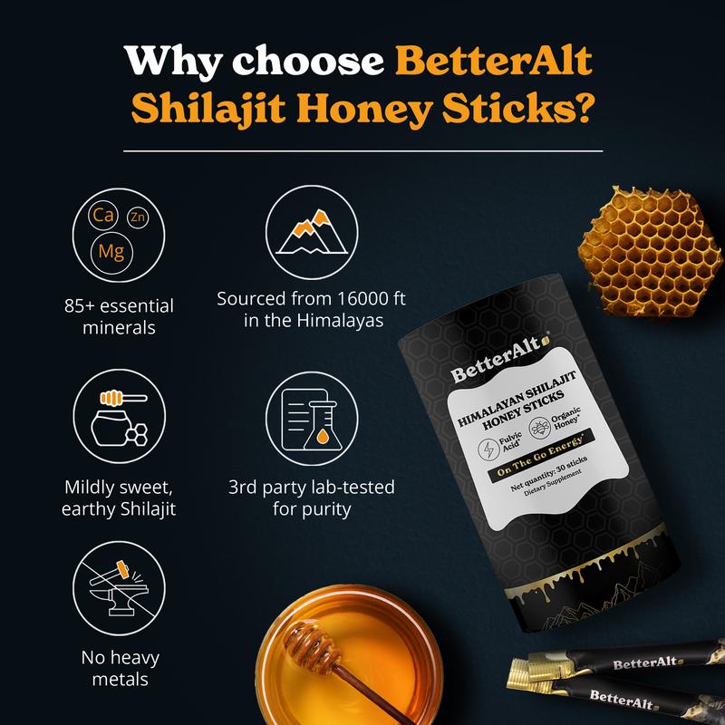 Euphoria™ GOLD+ Shilajit Honey Sticks | Lab-Tested for Purity | 85 Minerals & Fulvic Acid for Energy & Stamina | 30 Packs | Dietary Supplement